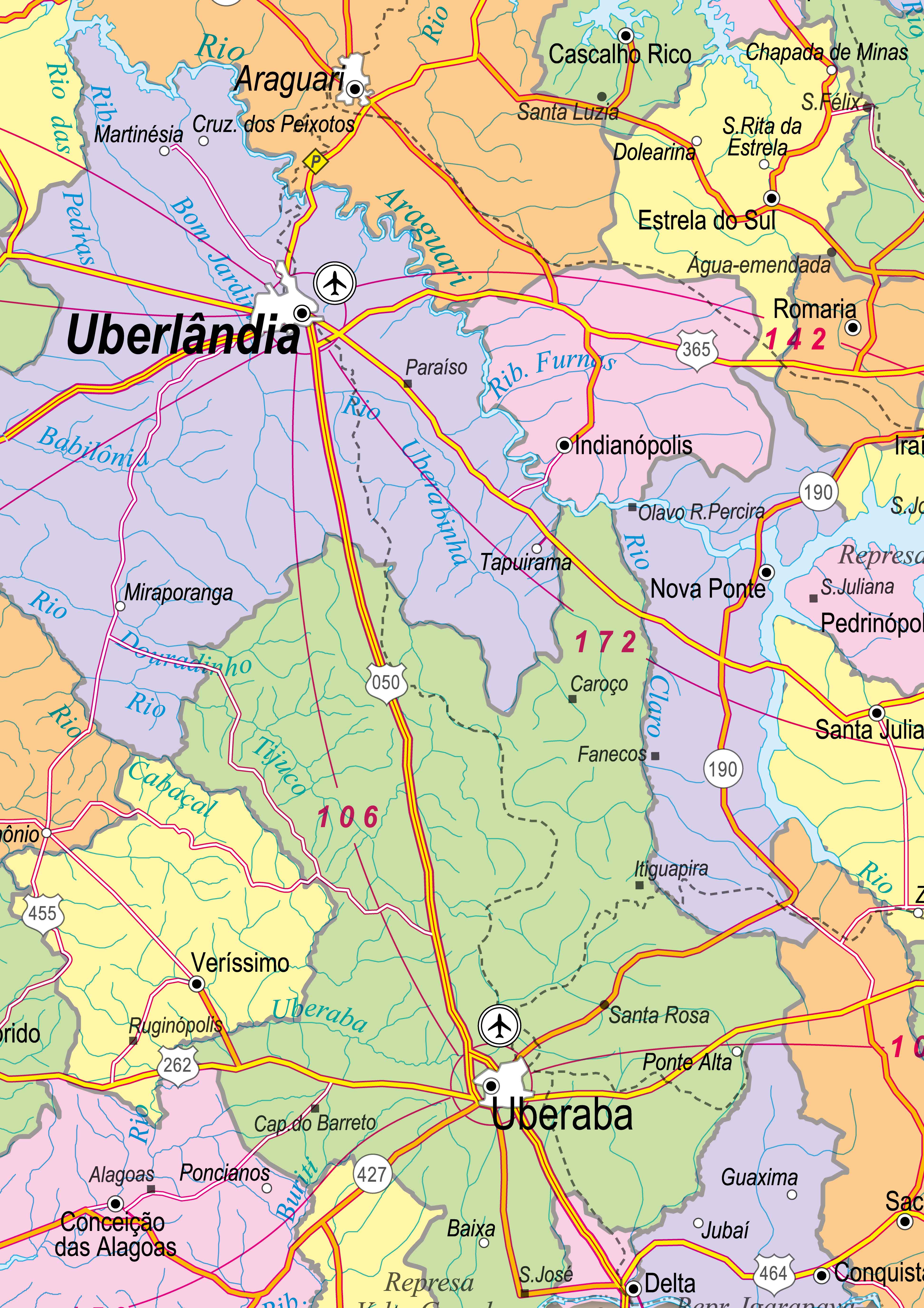 Ref. 593 - Mapa da Região do Vale do Triângulo Mineiro - Formato 1.20X0.90M