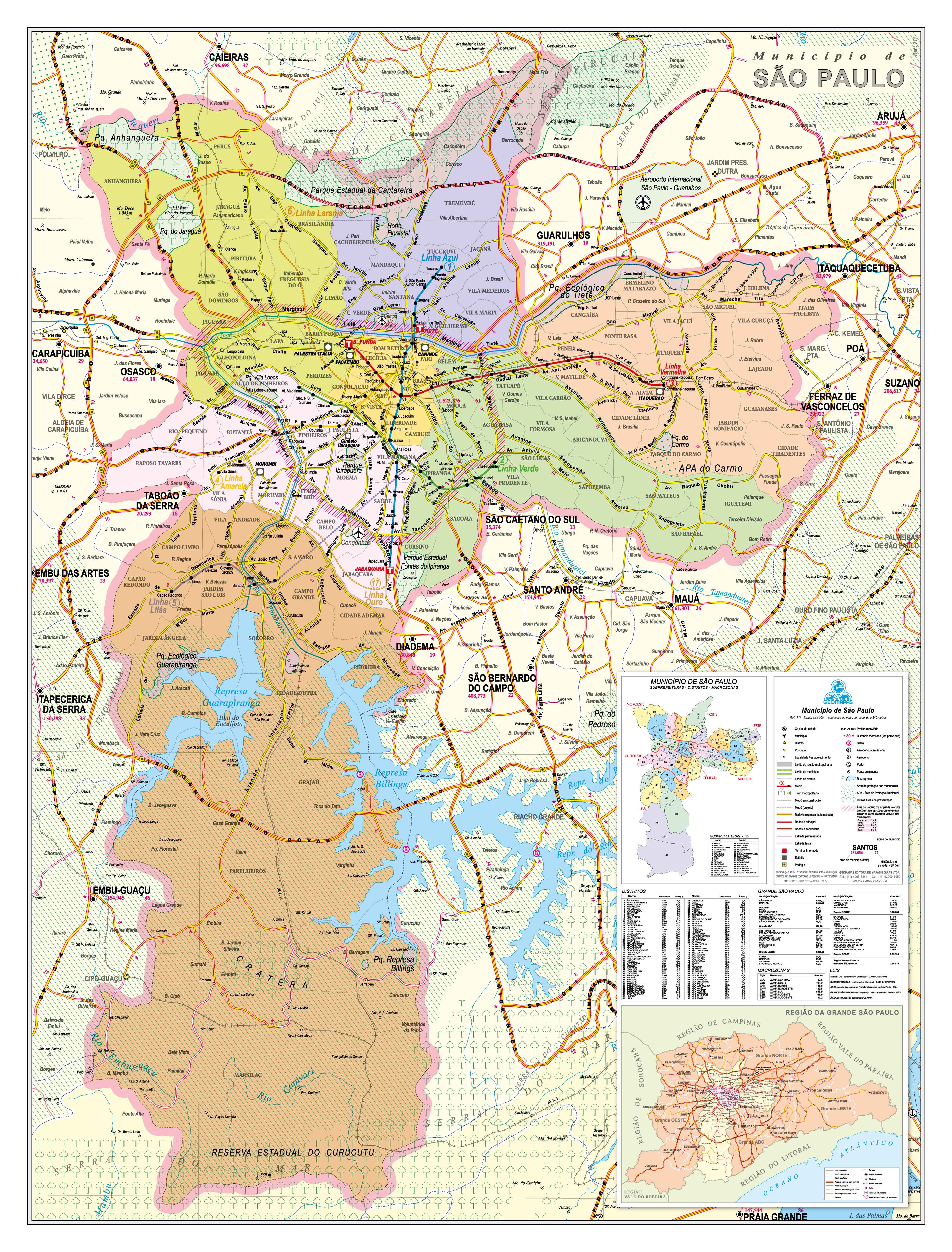 Ref. 711  Mapa do Município de São Paulo - Formato 0,90x1,20m