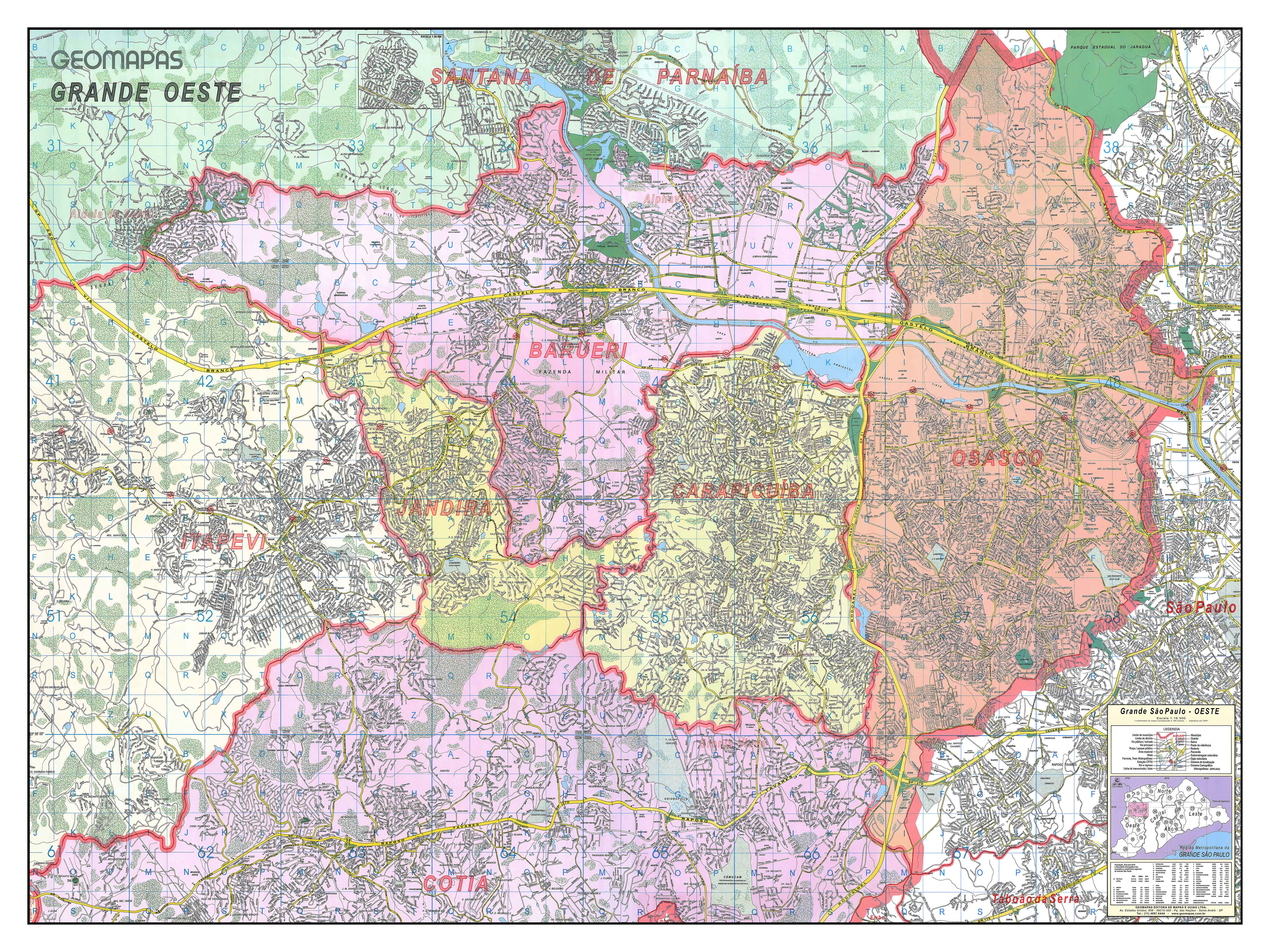 Ref. 864 Planta da Região da Grande Oeste de São Paulo - Formato: 1.60x1.20m